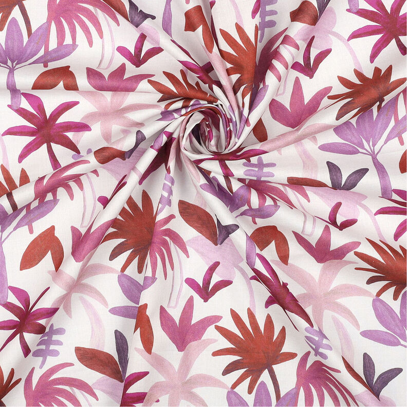 Palm trees cotton voile | Nerida Hansen – white/grape,  image number 4