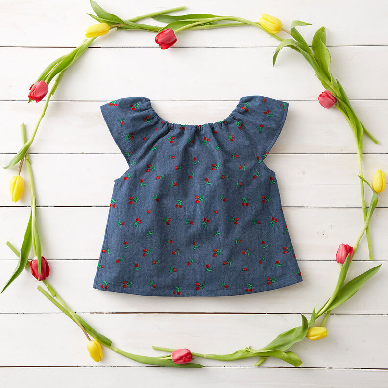 Chambray embroidered cherries – denim blue,  image number 5
