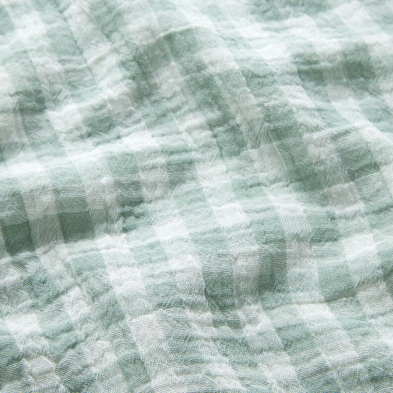 Double Gauze/Muslin Yarn dyed gingham – reed/white,  image number 3