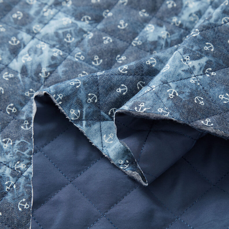 Tie-dyed anchor chambray quilted fabric – denim blue,  image number 3