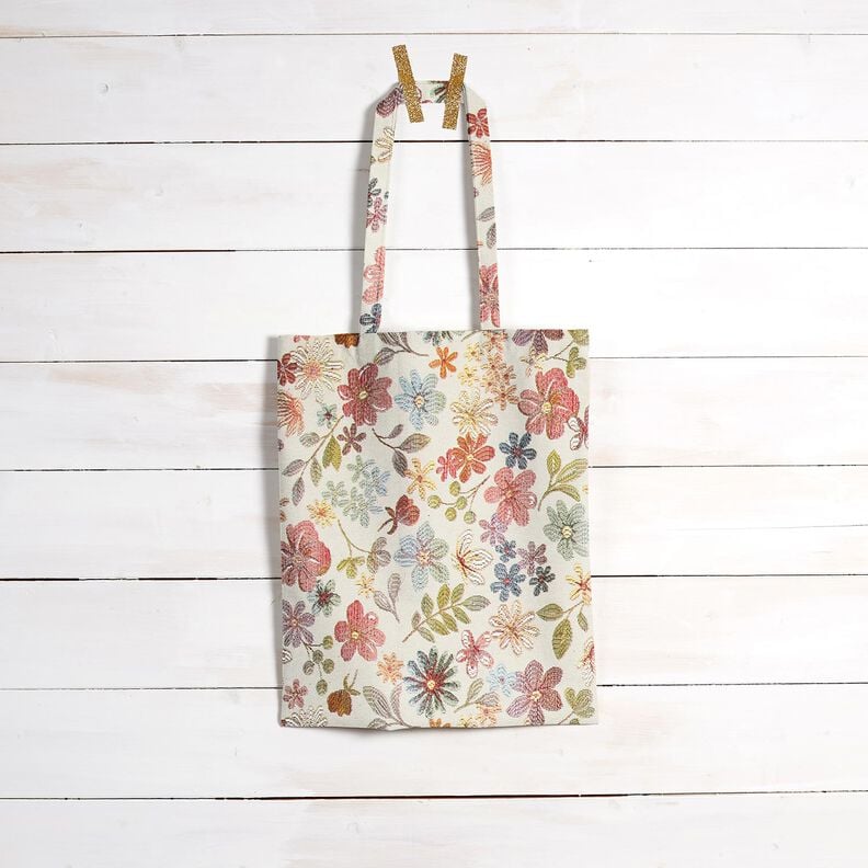 Decor Fabric Tapestry Fabric colourful flowers – light beige/rosé,  image number 6