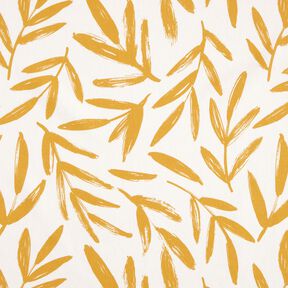 Decor Fabric Half Panama minimalist leaves – mustard/natural, 