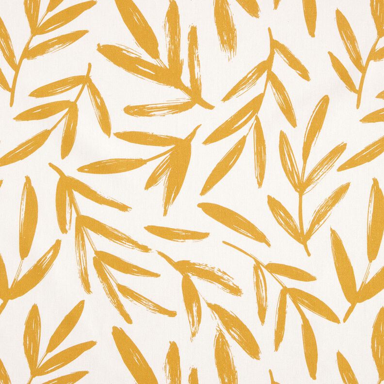 Decor Fabric Half Panama minimalist leaves – mustard/natural, image number 1