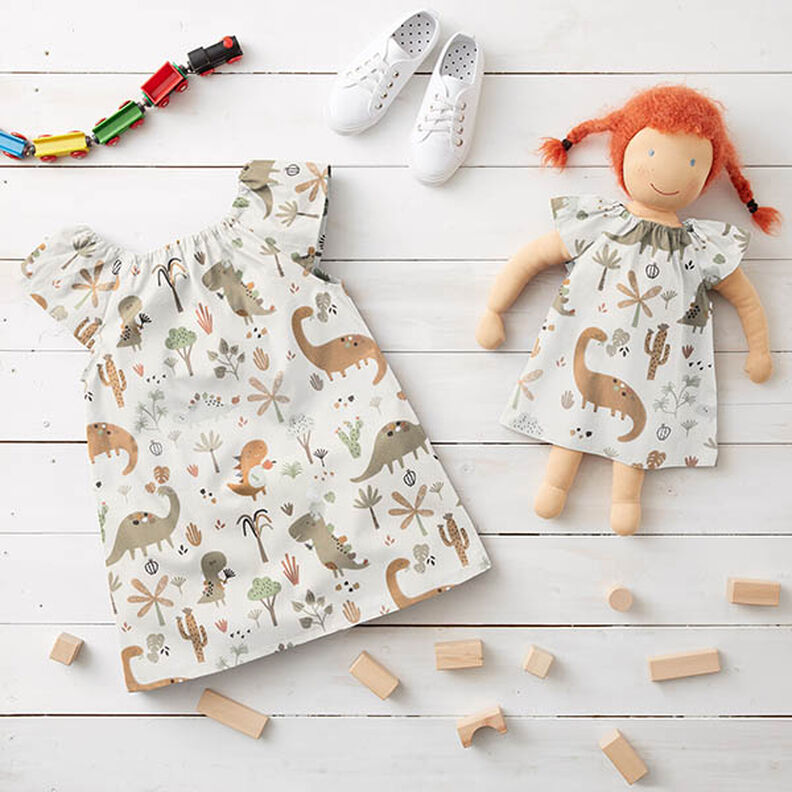 Cotton Poplin happy dinosaurs – cream/fawn,  image number 5