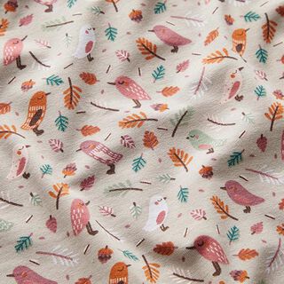 Cotton Jersey Birds in a shower of leaves  – silk grey, 