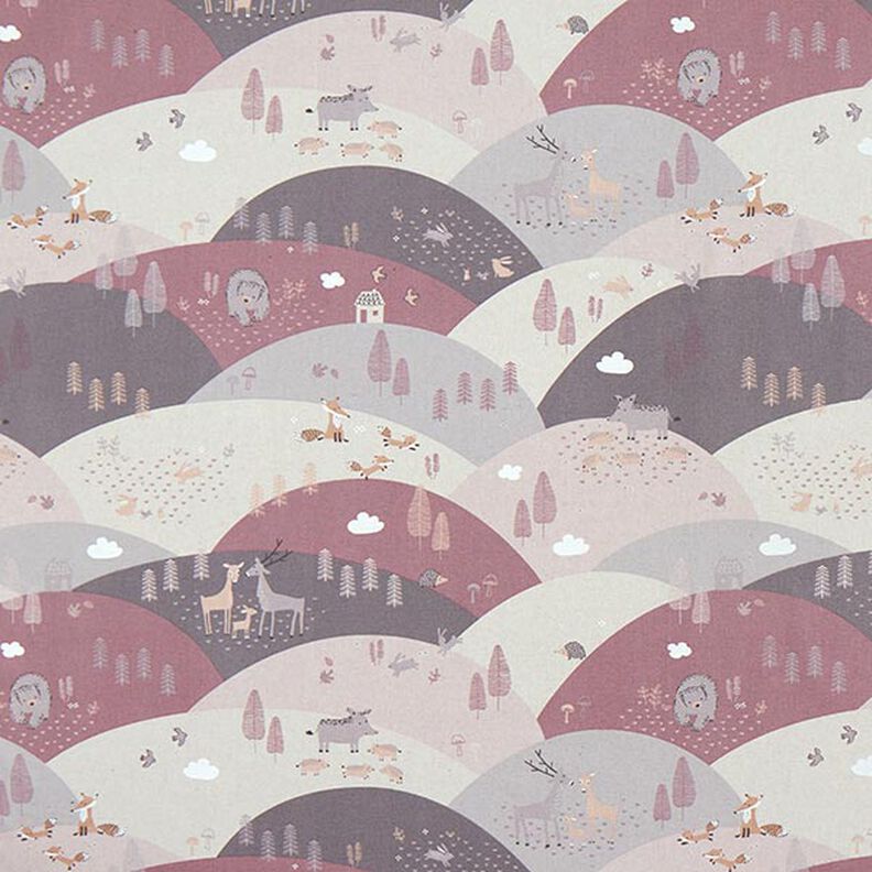 Decor Fabric Half Panama Woodland Animals – light dusky pink/greige,  image number 1
