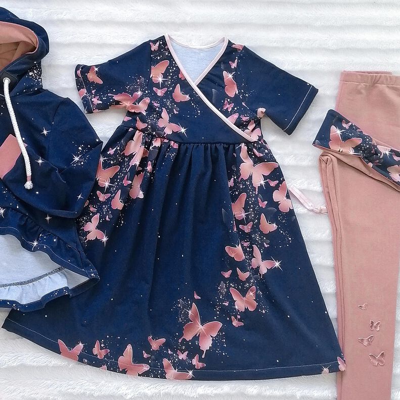 Cotton Jersey shimmering butterflies | Glitzerpüppi – midnight blue/dusky pink, image number 6