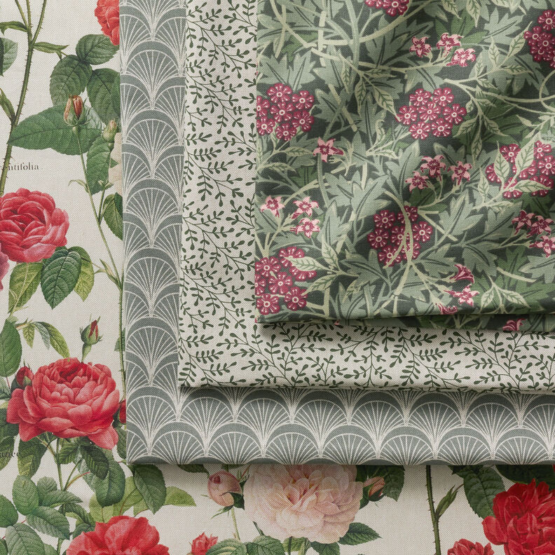 Decor Fabric Half Panama Jasmine blossoms – dark pine/burgundy,  image number 5