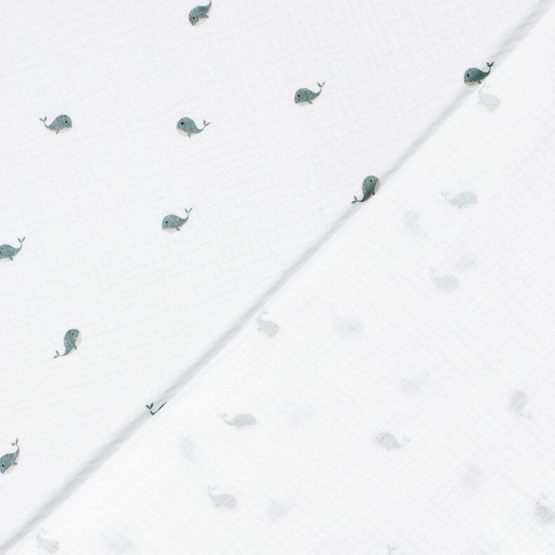 Double Gauze/Muslin small whales – ivory/blue grey,  image number 4