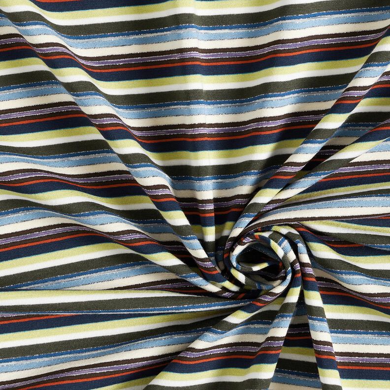Viscose Jersey colourful stripes with glitter – navy blue/lime green,  image number 3