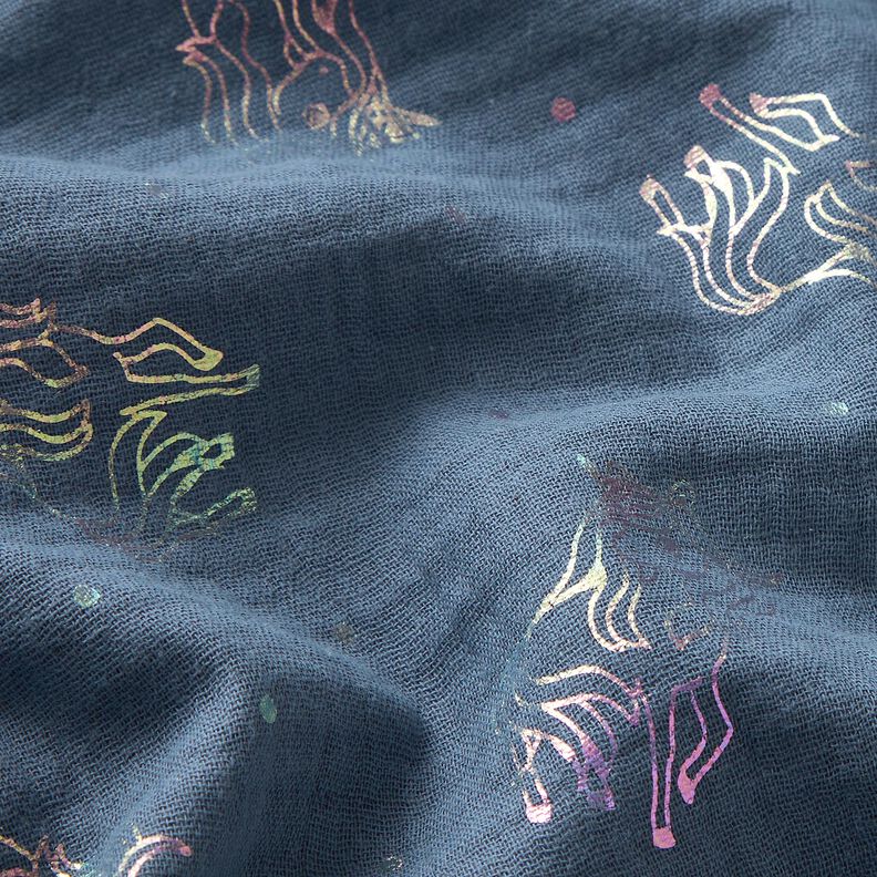 Double Gauze/Muslin unicorns Foil Print – blue grey,  image number 3