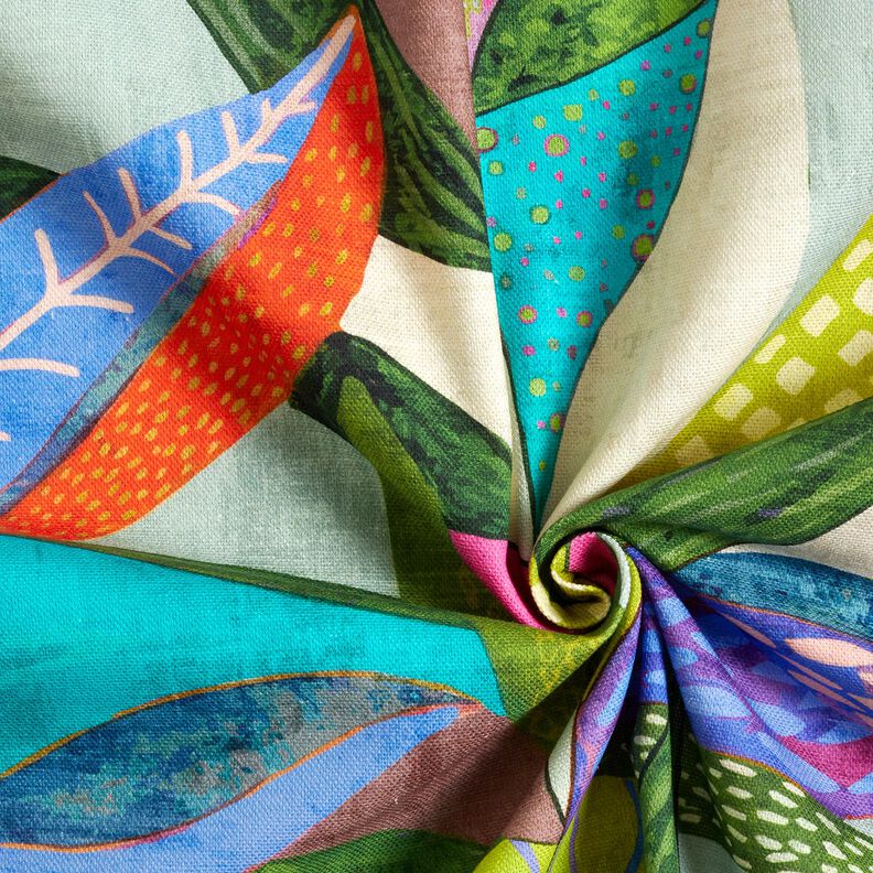 Decor Fabric Half Panama tropical leaves – orange/dark green, image number 3