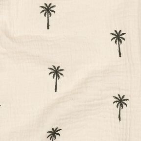 Double Gauze/Muslin embroidered palm trees  | Poppy Fabrics – offwhite/dark olive, 