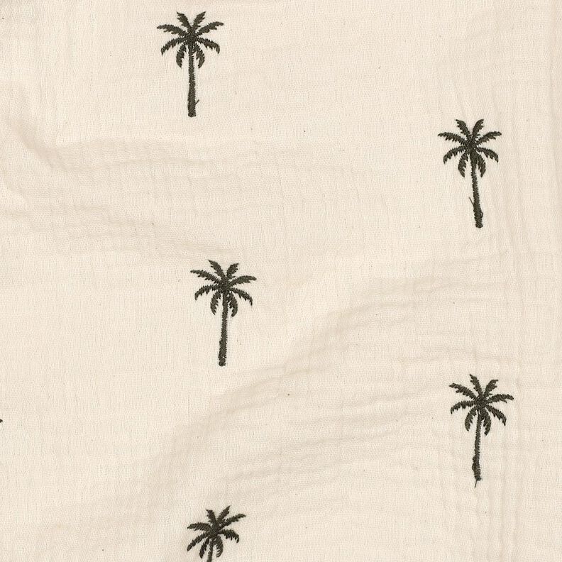 Double Gauze/Muslin embroidered palm trees  | Poppy Fabrics – offwhite/dark olive,  image number 2