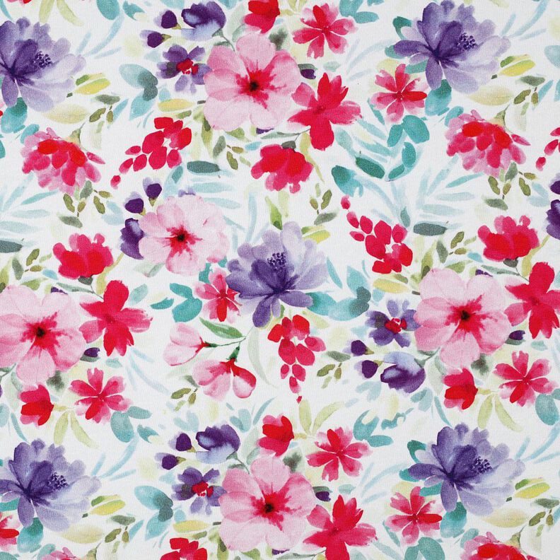 Cotton Jersey Summer Blossoms Digital Print – white/intense pink,  image number 1