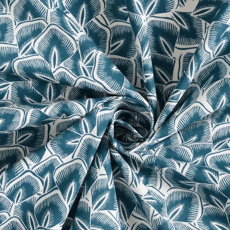 Cotton Cretonne Abstract leaves – ocean blue/ivory,  image number 3