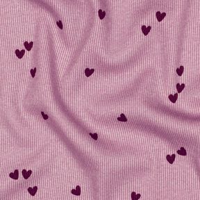 Ribbed Jersey Scattered Hearts | Poppy Fabrics – pastel violet/merlot, 