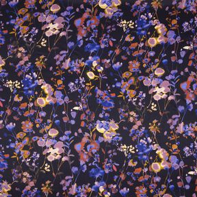 viscose fabric Cupro watercolor flowers – black/blue lilac, 