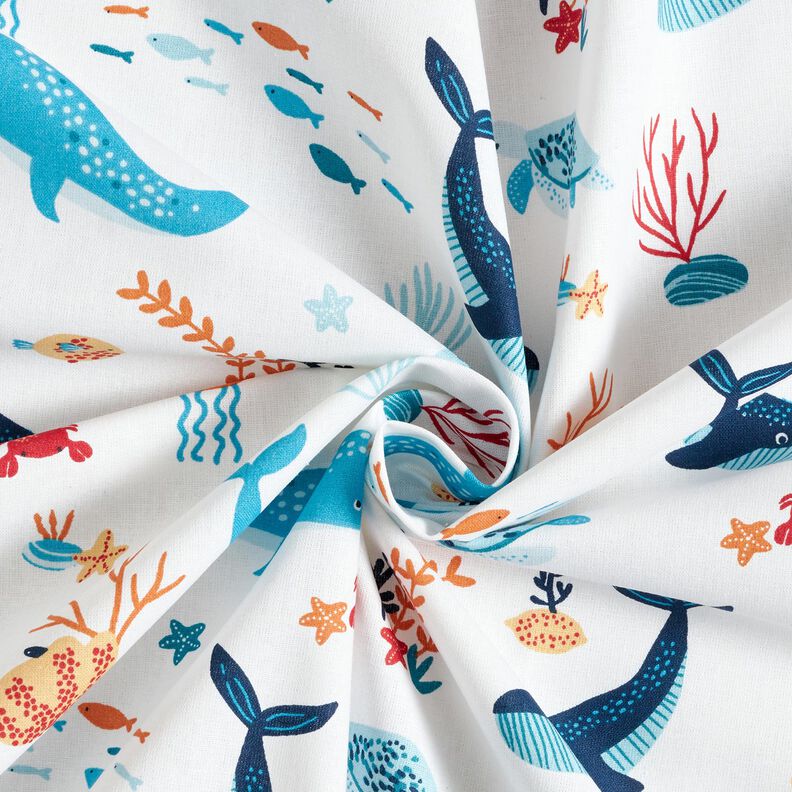 Cotton Cretonne underwater animals – white/aqua blue,  image number 3