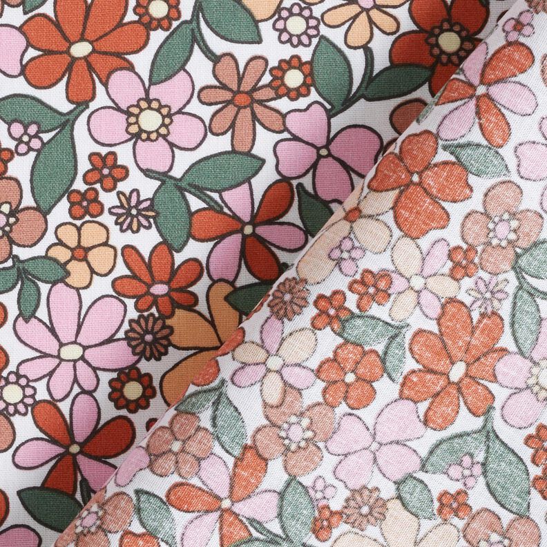 Cotton Cretonne small retro flowers – white/pink, image number 4