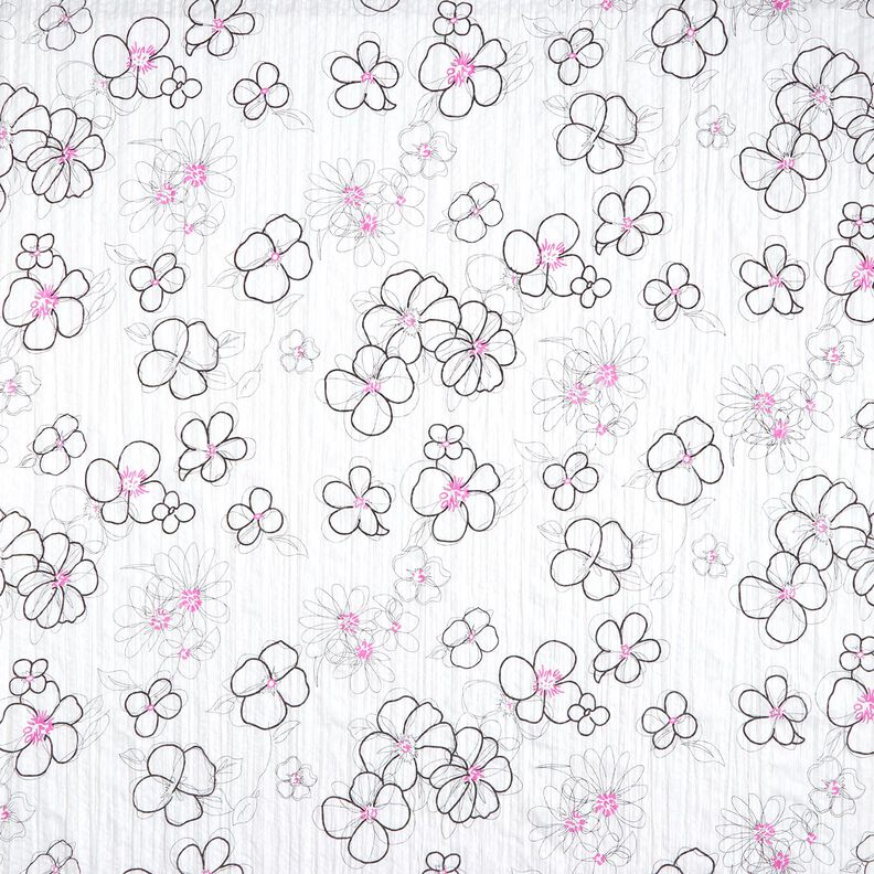 crinkle voile flowers and leopard print – white/black,  image number 1