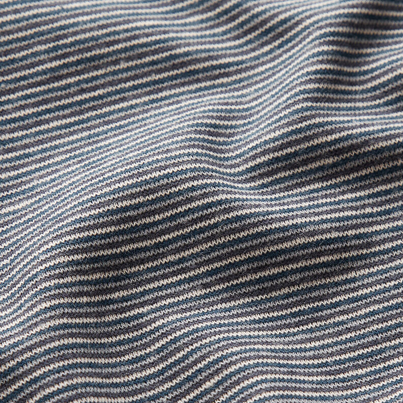 Ribbing Tubular fabric narrow stripes – ocean blue/silver,  image number 2