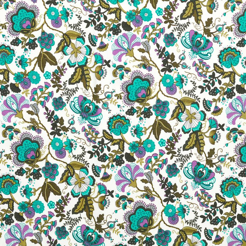Cotton Poplin paisley flowers – ivory/emerald green,  image number 1