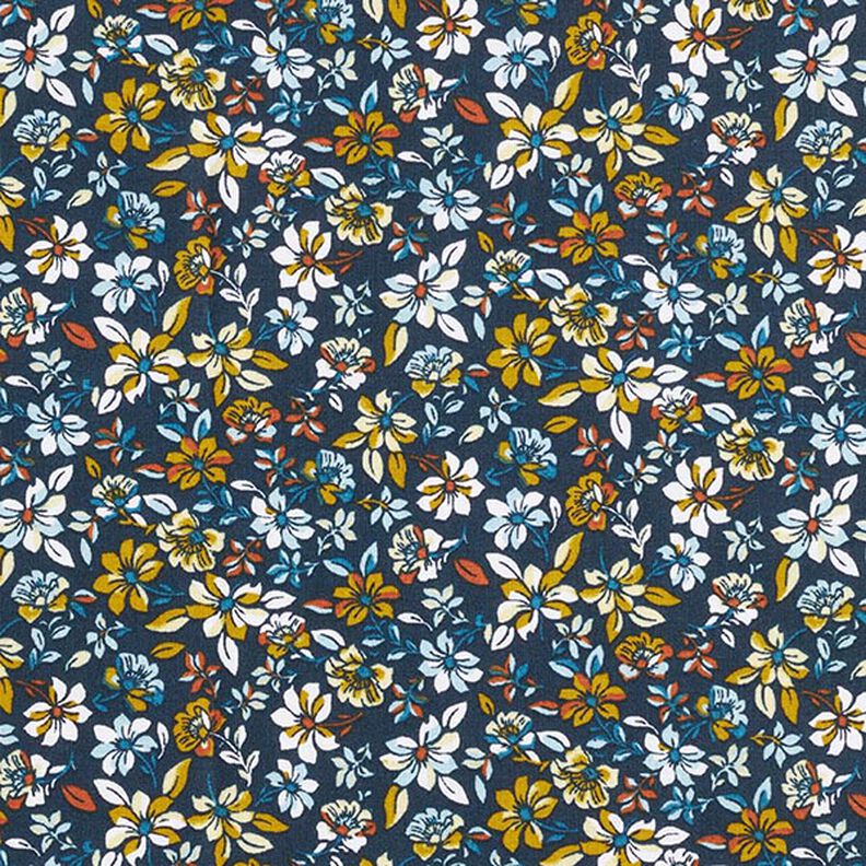 Cotton Cretonne small flowers – sunglow/navy blue,  image number 1