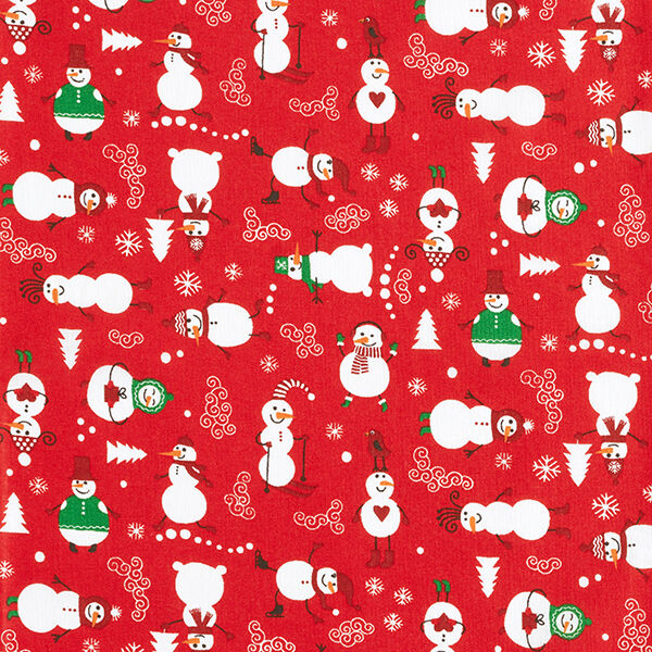 Cotton Cretonne Snowmen – red/white, image number 1