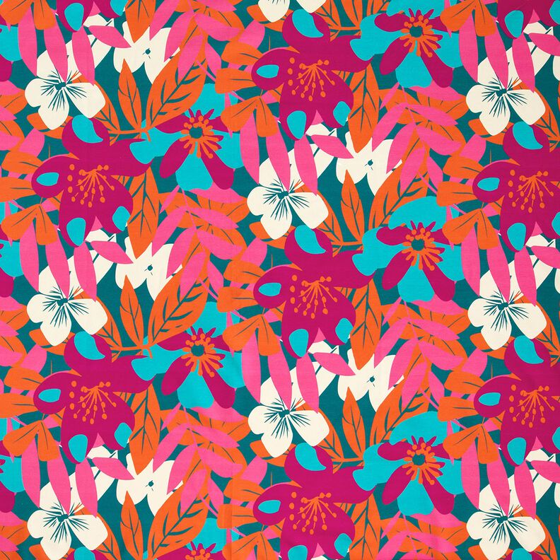 French Terry Large Flowers – petrol, image number 1