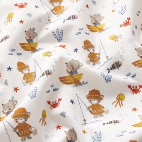 Cotton Poplin Bear and Mouse by the Sea – white, 