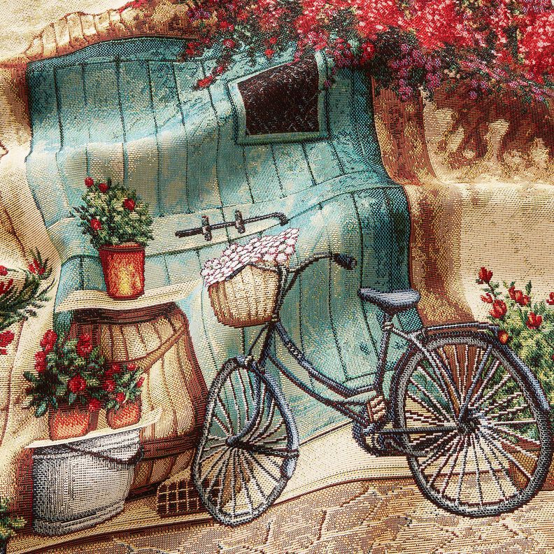 Decorative Panel Tapestry Fabric Bicycle – light beige/carmine, image number 2