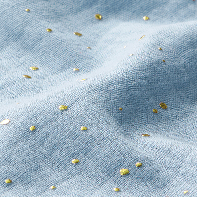 Scattered Gold Polka Dots Cotton Muslin – light blue/gold,  image number 2