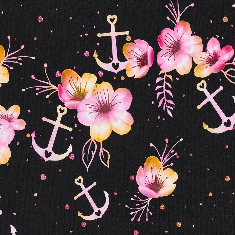 Cotton Jersey maritime flowers | Glitzerpüppi – black/purple,  image number 7