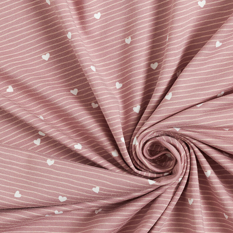 Cotton Jersey hearts and stripes – light dusky pink | Remnant 10cm, image number 4