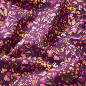 Cotton Cretonne Meadow flowers – aubergine/pink, 