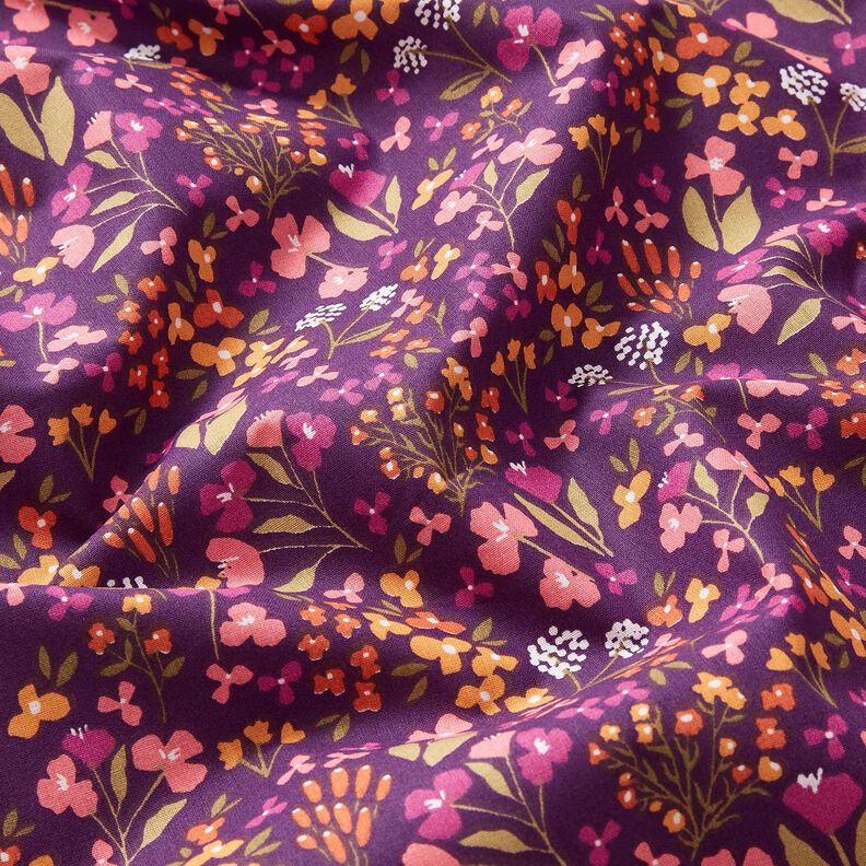 Cotton Cretonne Meadow flowers – aubergine/pink, image number 2