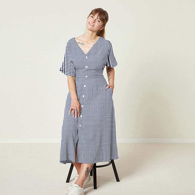 Seersucker Gingham Cotton Blend – navy blue,  image number 7