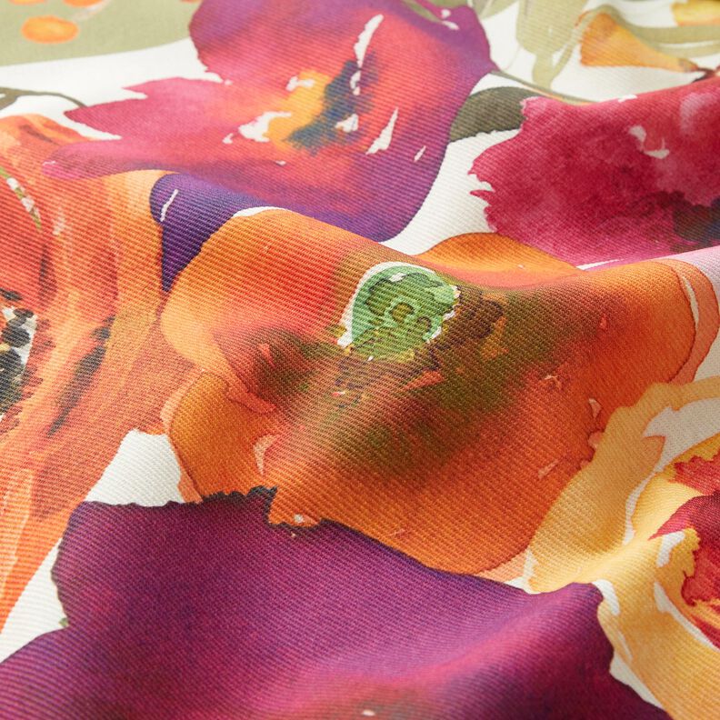 Decorative Panel Twill watercolour flowers – ivory/berry,  image number 2