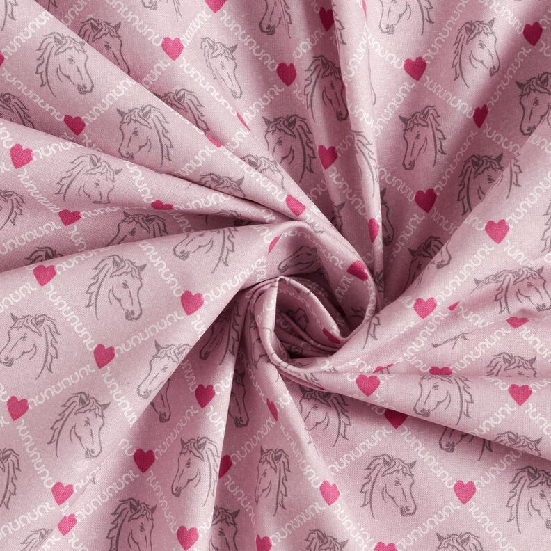 Cotton Cretonne Horses and hearts, pink – pink,  image number 3