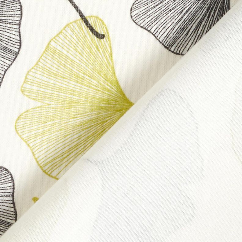 Cotton Jersey Gingko leaves – offwhite/lime green, image number 4
