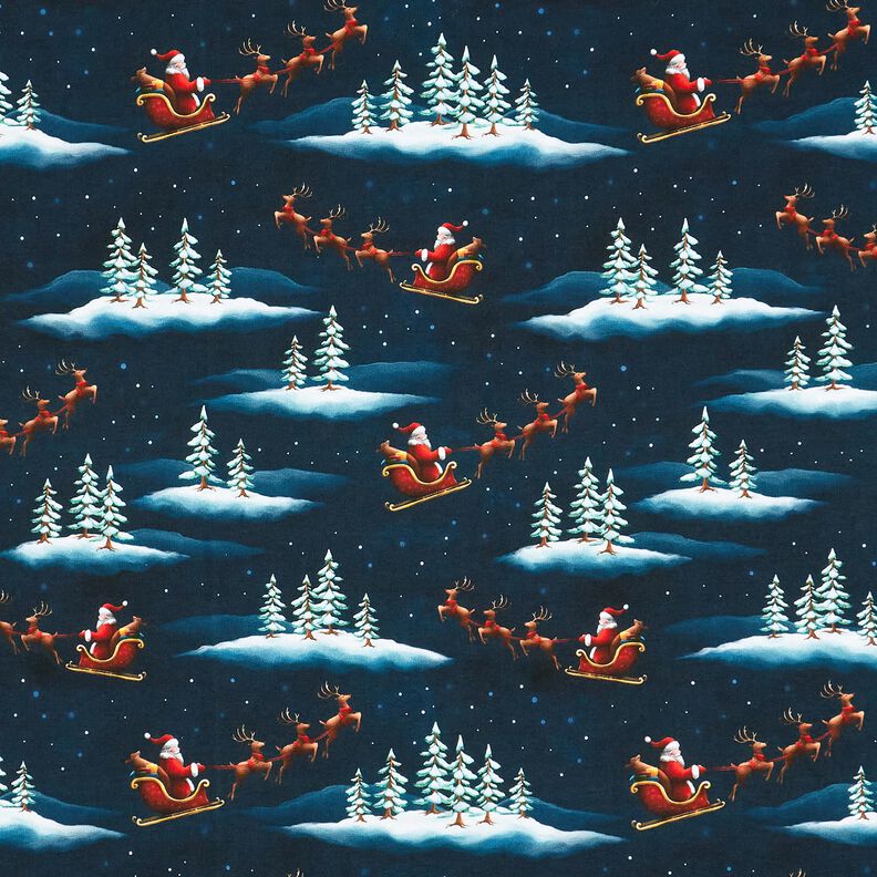 French Terry Santa Claus is coming | Glitzerpüppi – midnight blue/chili, image number 1