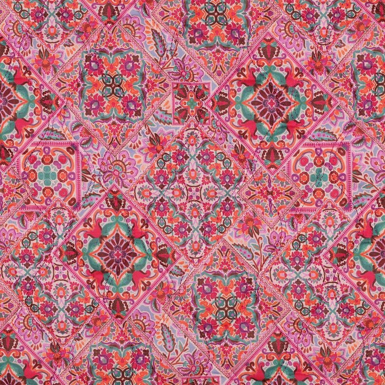 Quilted Fabric Doubleface Diamonds | Poppy Fabrics – intense pink/fir green,  image number 4