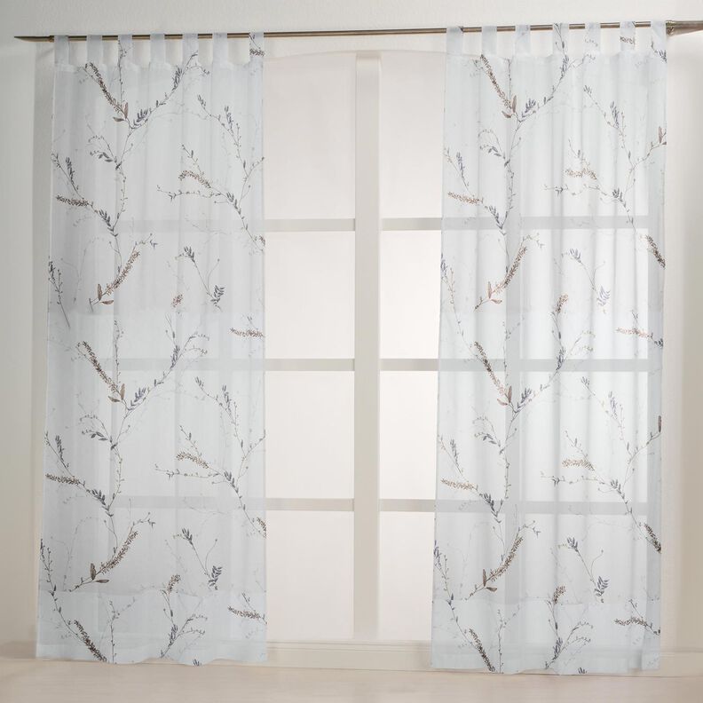 Curtain Fabric Voile Delicate branches – white/silver grey,  image number 7