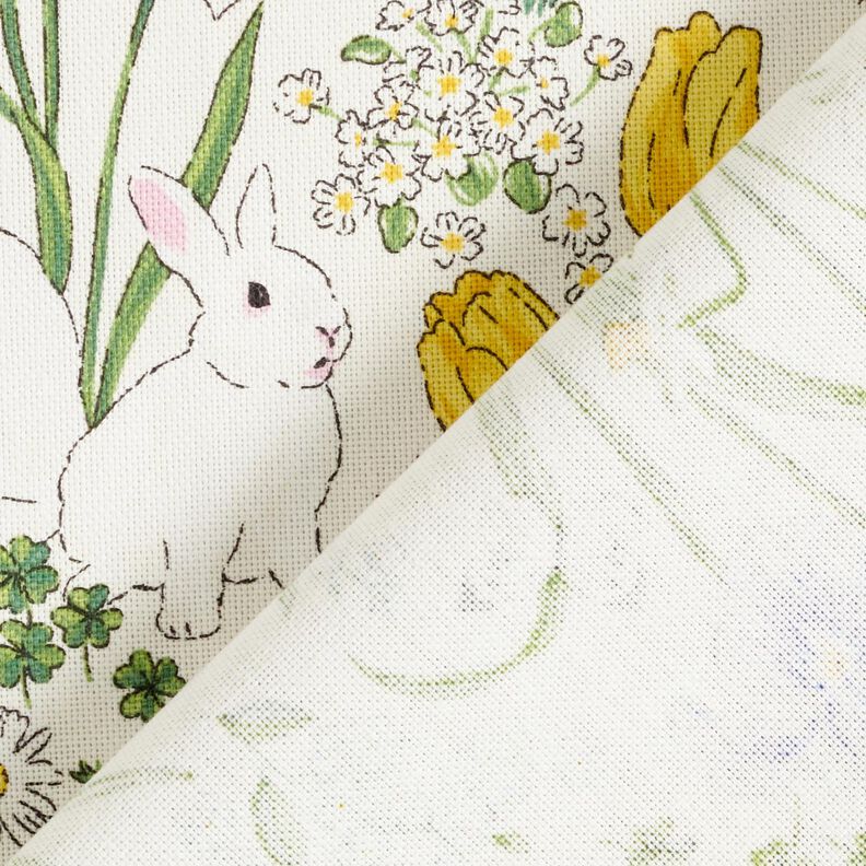 Decor Fabric Half Panama bunnies in a flower meadow – ivory/light pink,  image number 4