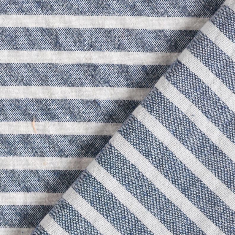Linen look wide stripes cotton fabric – white/navy blue,  image number 4