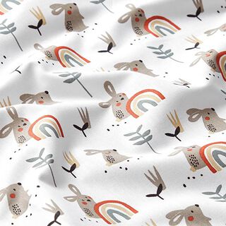 Cotton Fabrics Cretonne Rabbit and Rainbow – white/taupe, 