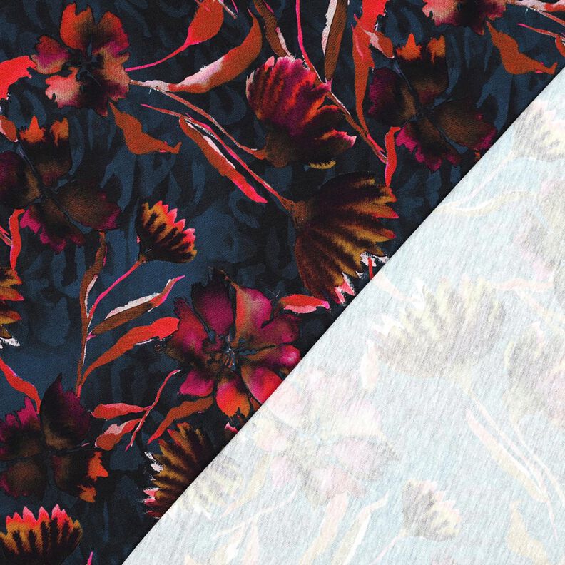 Cotton Jersey expressive flowers Digital Print – midnight blue/grape,  image number 4