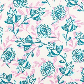 Viscose Linen Blend Flowers| Poppy Fabrics – ivory/turquoise, 