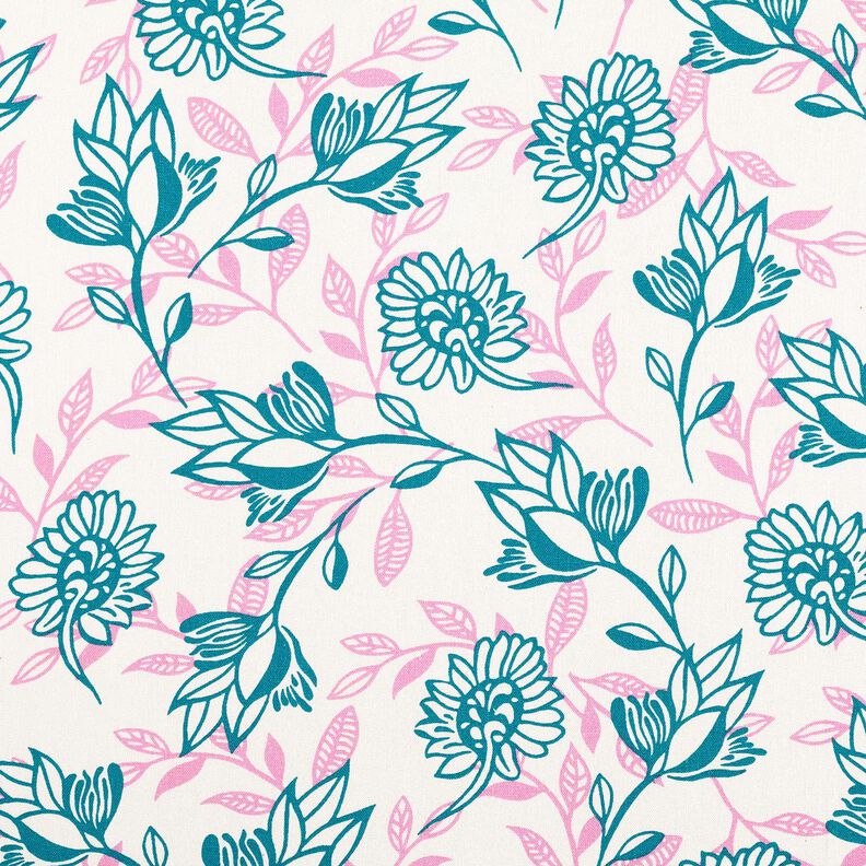 Viscose Linen Blend Flowers| Poppy Fabrics – ivory/turquoise,  image number 1